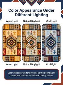 1PC Colorful Geometric Patchwork Area Rug, Bohemian Kilim Style Polyester Rectangular Carpet With Vintage Pattern Detail, Decorative Floor Rug For Living Room, Bedroom & All-Season Home Decor - A - View 8