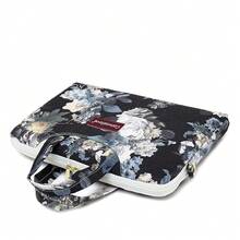 Canvaslove Floral Laptop Messenger Bag, Water Resistant Canvas, 15-16 Inch Compatible, Black With Blue And White Flowers (White Flower) - 白花 - 查看 5