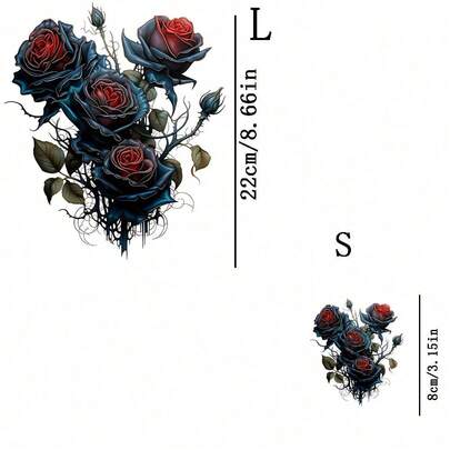 1/2/3片装深玫瑰图案耐用塑料热转印贴纸，适用于DIY T恤、牛仔裤、连帽衫、包包、枕头（混色），节日工艺品，持久耐用的装饰贴纸，服装点缀，派对装饰