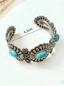 1pc Metal Vintage Silver Turquoise Decor Bohemian Style Women's Open Cuff Bracelet Suitable For Daily Wear, Vacation And Multiple Occasions - Multicolor - View 7