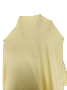 2026春夏女式提花纹理露背无袖连衣裙，适合约会和度假 - 黃色 - 查看 10