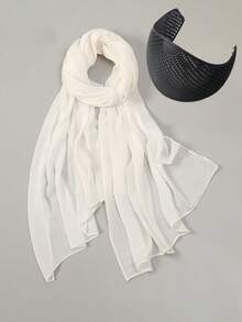 1 Set Of Combined Chiffon Scarf + Fixed Hairband, Women's Muslim Multi-Functional Headscarf, Forehead Hair Fixing Hairband, Versatile Two Pieces Set And Festive Gift - Scarf and Headband Combination - View 13