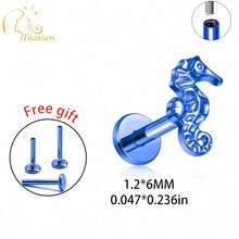 1pc G23 Titanium Alloy Hypoallergenic Nose/Ear Stud, Delicate Seahorse Design Piercing Jewelry For Women - Haima - View 12