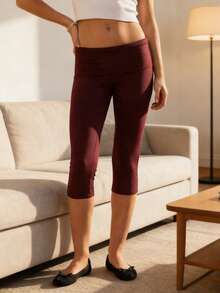 Y2K Slim-Fit 7/8 Leggings – Soft, Breathable High-Waisted Shorts Suitable For Daily Commuting, Yoga Classes, And Comfortable Y2K Home Wear - 酒紅色 - 查看 2