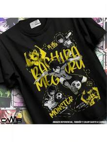 Camiseta gráfica de manga para hombres de anime Meguru Bachira y Lock Kunigami - Diseño de personajes Rin Itoshi y Nagi, camiseta casual deportiva de cuello redondo con texto japonés, todas las tallas disponibles, comodidad durante todo el año para fanáticos del anime - Negro - Ver 7