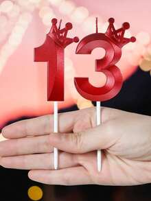 1件 0-9 紅色皇冠造型數字生日蠟燭，生日蛋糕裝飾，生日派對裝飾，3D皇冠設計數字蠟燭，適用於生日、週年紀念、性別揭曉派對、單身女派對、畢業典禮 - 紅色 - 查看 6