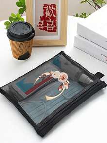 1个A-Z字母花卉印花化妆包，女士化妆包钱包，姓名首字母图案洗漱收纳袋，婚礼派对洗漱包，拉链手机包，铅笔袋 - 彩色 - 查看 4