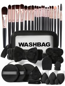 40PCS Makeup Tools Set Including:20PCS Makeup Brush Set+1pc Multi-Functional Zipper Toiletry And Cosmetic Bag Waterproof+1pc Hairband+2PCS Hand Bowl Strap+3PCS Circular Powder Puffs+3PCS Triangle Powder Puffs+3PCS Makeup Sponges+3PCS Mini Makeup Sponges+3PCS Mini Air Cushion Powder Puffs+1pc Makeup Brush Cleaning Tools - Multicolor - View 13