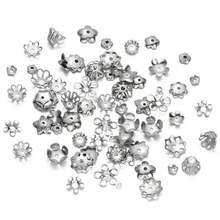 50 unids/lote 15 estilos de tapas de cuentas de flores de hojas de acero inoxidable para fabricación de joyería, tapas de cuentas espaciadoras de costura, accesorios ECSF - 05 - Ver 1