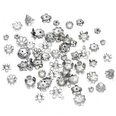 50 unids/lote 15 estilos de tapas de cuentas de flores de hojas de acero inoxidable para fabricación de joyería, tapas de cuentas espaciadoras de costura, accesorios ECSF