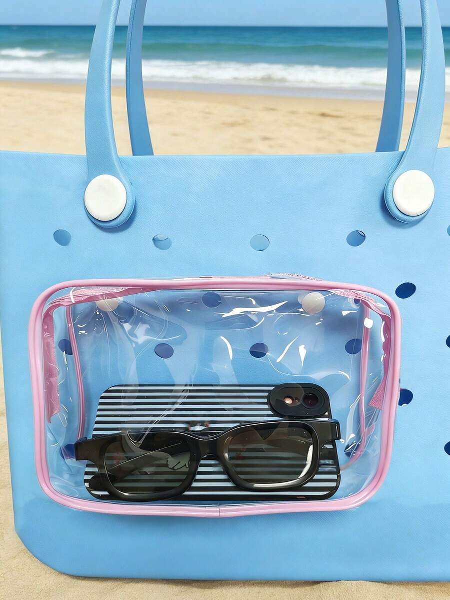 New Bogg Beach Makeup Bag,Beach Accessories, Toiletry Bag,Travel Accessories;Travel Essentials; Multi Color Insert Accessory Compatible, For Decorative Charm Inserts,Suitable For Travel And Outings, Water-Tight - Ideal For Travel,Versatile Inner Organizers,Waterproof, Wear-Resistant, Easy To Clean, Suitable For Bogg Bags, Transparent Bogg Cosmetic Bag With Phone Holder, Compartmentalized Internal Storage Compatible Travel Cosmetic Bag - Multicolor - View 1