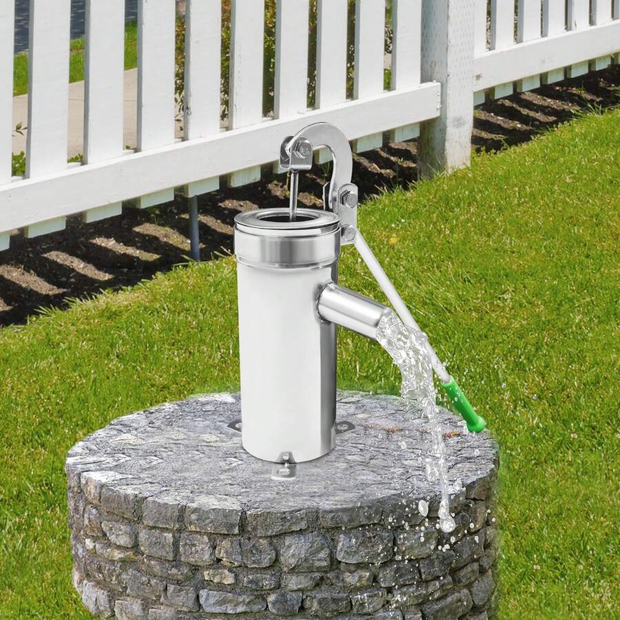 WOBENFOG Manual Water Pump, Hand Crank Well Water Pump, Domestic Hand Deep Well Pump, Stainless Steel Manual Deep Well Pump  For Home Garden Yard - Silver - View 1