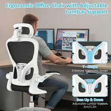Ergonomic Office Chair With 360° Rotation And Adjustable Lumbar Support, Desk Chair Office Chair For Executive Work, Study, Home Office, 136KG Load Capacity - Black and White - View 7
