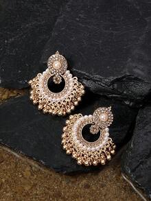 Opalesca 1pair Of Luxurious Exaggerated Vintage Bohemian Style Hollow Out Rhinestone Earrings, Perfect For Party, Women's Fashion Accessory - Gold - View 1