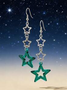 1 Pair Metallic Hollow Star Acrylic Earrings, Multi-Color Suitable For Daily Wear Women - Yellow Gold - View 7