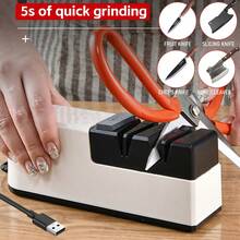 Portable Electric Knife Sharpener For Home Portable Kitchen Automatic Sharpening Knife Scissors Multi Functional Small Sharpening Machine USB Power Supply - White - View 7