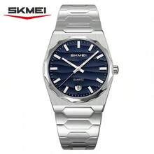 Skmei Men's Business Watch - 36.7mm Stainless Steel Band, Date Display, Water Resistant Quartz Wristwatch - 銀殼銀面 - 查看 10