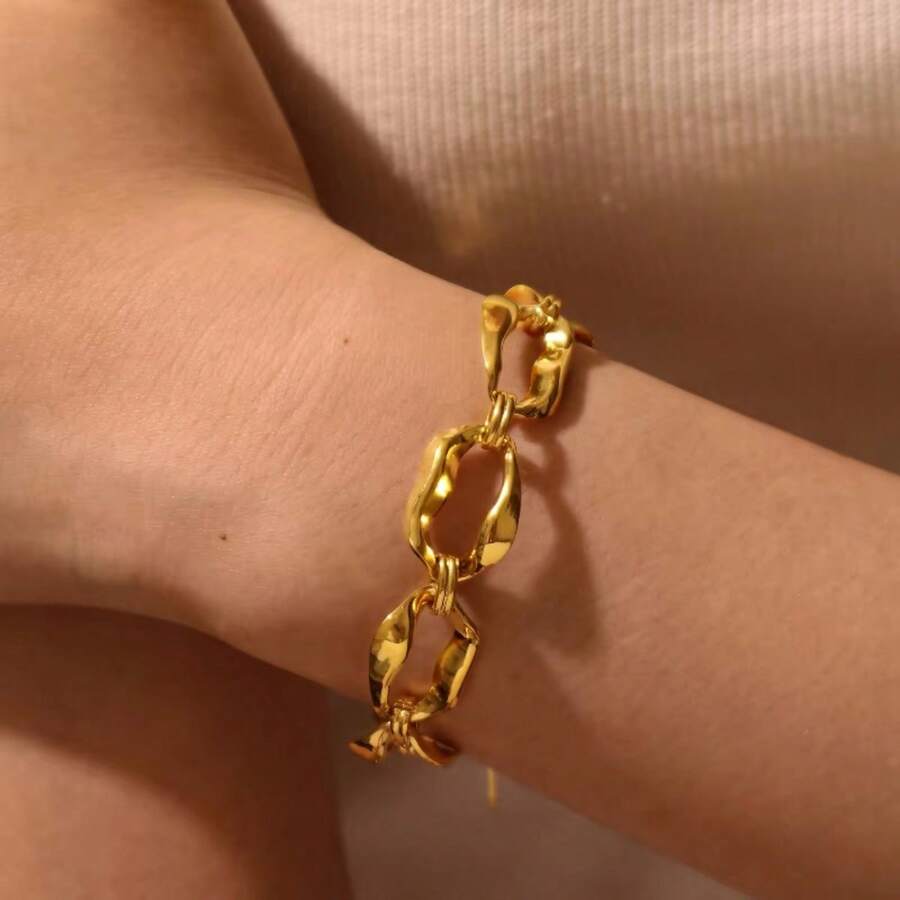 Uself 1 件装不锈钢几何手链，女士款，18K 镀金，防水，高品质女士饰品，适合日常佩戴、度假、海边等场合。 - 金色 - 查看 1