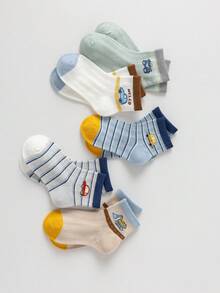 5双装儿童轻薄透气卡通中筒袜，休闲百搭可爱男女童袜，日常穿着及运动袜 - 彩色 - 查看 8