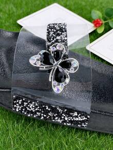 2026 New Spring/Summer Fashion Elegant Wide Width Women Shoes, Ladies Sandals Slippers Home Shoes With Black Crystal Rhinestone Embellished Uppers, Women Flip Flops, Black Thick Sole Sandals Slippers Wedding Party Shoes, Gift For Girlfriend, Best Friend, Festival, Ramadan, Valentine's Day - Black - View 3