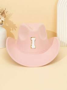 1pc Unisex Children's Letter Decor Pink Felt Brimmed Hat, 26 Letters Available, American Western Cowboy Style, Outdoor Casual Sun Hat For All Seasons, Suitable For Daily Wear, Parties, Outdoor Activities, Children's Gift - Pink - View 59