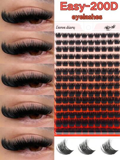 140pcs 200D False Eyelashes, 10-18mm Mixed Length, Freely Combinable, DD Curl, 3D Natural Thick & Fluffy Lashes, 5D Stereoscopic Shiny & Charming Eyes, European & American Cat Eye Style Extension, Soft & Comfortable - DIY Easy To Wear, Suitable For Beginners And Reusable