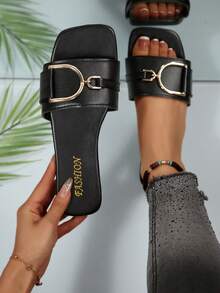 新款时尚女士平底凉鞋 - 黑色 - 查看 1