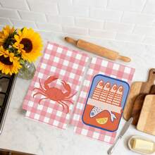 2 paños de cocina con patrones de cuadros rosa, lata de sardinas y cangrejo, toallas de cocina de microfibra súper absorbentes, paños de cocina, regalos perfectos para inauguración de casa y reuniones familiares, paños y toallas de cocina, decoración del hogar para fiestas - Rosa - Ver 7