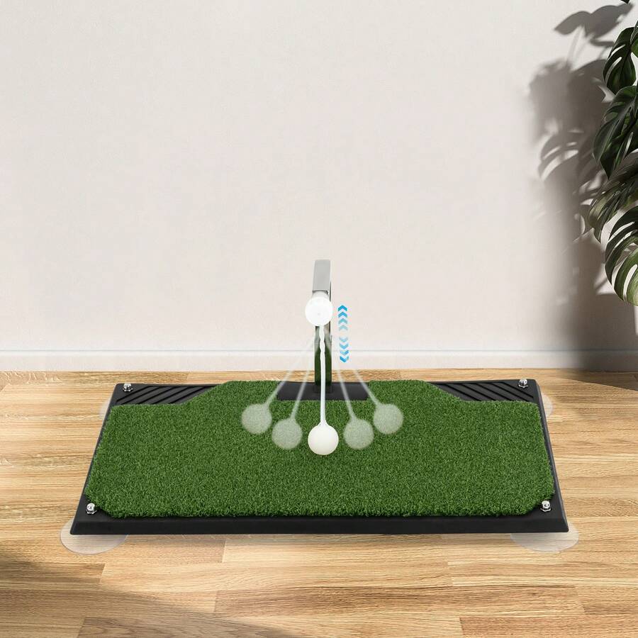 SanBouSi Golf Swing Trainer With 360° Auto-Rotating Ball Return, 5 Adjustable Heights & Realistic Turf Mat - Indoor/Outdoor Practice For All Clubs, Home Office Use - 綠色,白色,銀色 - 查看 1