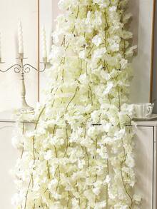 5 pièces Guirlande de fleurs de cerisier 70 pouces, vigne de fleurs artificielles en soie, fleurs suspendues, convient pour le mur de fond de mariage, la décoration murale de la chambre, la décoration de style japonais, cadeau d'anniversaire intérieur et extérieur, décoration de mariage, décoration de fête et de vacances - Blanc laiteux - Voir 7