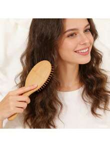 1 Peça Pente de Bambu com Almofada de Ar e Alça, Escova de Bambu Natural Adequada para Todos os Tipos de Cabelo (Homens, Mulheres, Todas as Idades), Massageador de Couro Cabeludo Portátil (Amarelo), Essencial para Volta às Aulas, Viagens e Férias, Acessório de Cabelo Feminino, Desembaraçador, Escova com Formato de Bola, Conjunto de Escovas, Escova de Cabelo, Desembaraçador, Produtos de Cuidados com o Cabelo, Ferramentas de Cabelo, Acessórios de Cabelo - A - Visão 2