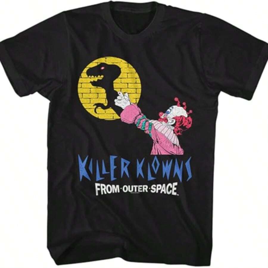 Veenajo Men's "Killer Klowns From Outer Space" Neon Comic Book Style T-Shirt - 100% Cotton, Vibrant Graphic Print, Casual Fit, Machine Washable - Ideal For All Seasons - 黑色4 - 查看 1