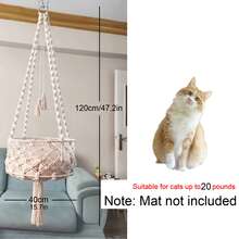 1件套手工编织猫吊床，波西米亚风格悬挂式猫床，带流苏猫抓柱，手工编织猫秋千吊床，纤维艺术猫床，四季皆宜 - 白色 - 查看 16