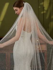 1pc 2m Long Glitter Bridal Veil With Train, Suitable For Women's Cathedral Wedding, Wedding Photography - Multicolor - View 4