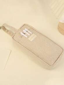 1个复古纯色便携铅笔袋，创意可插入笔筒设计，文具收纳袋，开学必备学习配件收纳袋，桌面文具收纳必备袋 - 單件 - 查看 4