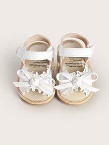 Girl's Summer Sandals 1-Year-Old Lace Breathable Soft Rubber Sole Infant Shoes 3-6-9-12 Months Cute Girl Toddler Learning Walking Shoes - White - View 4