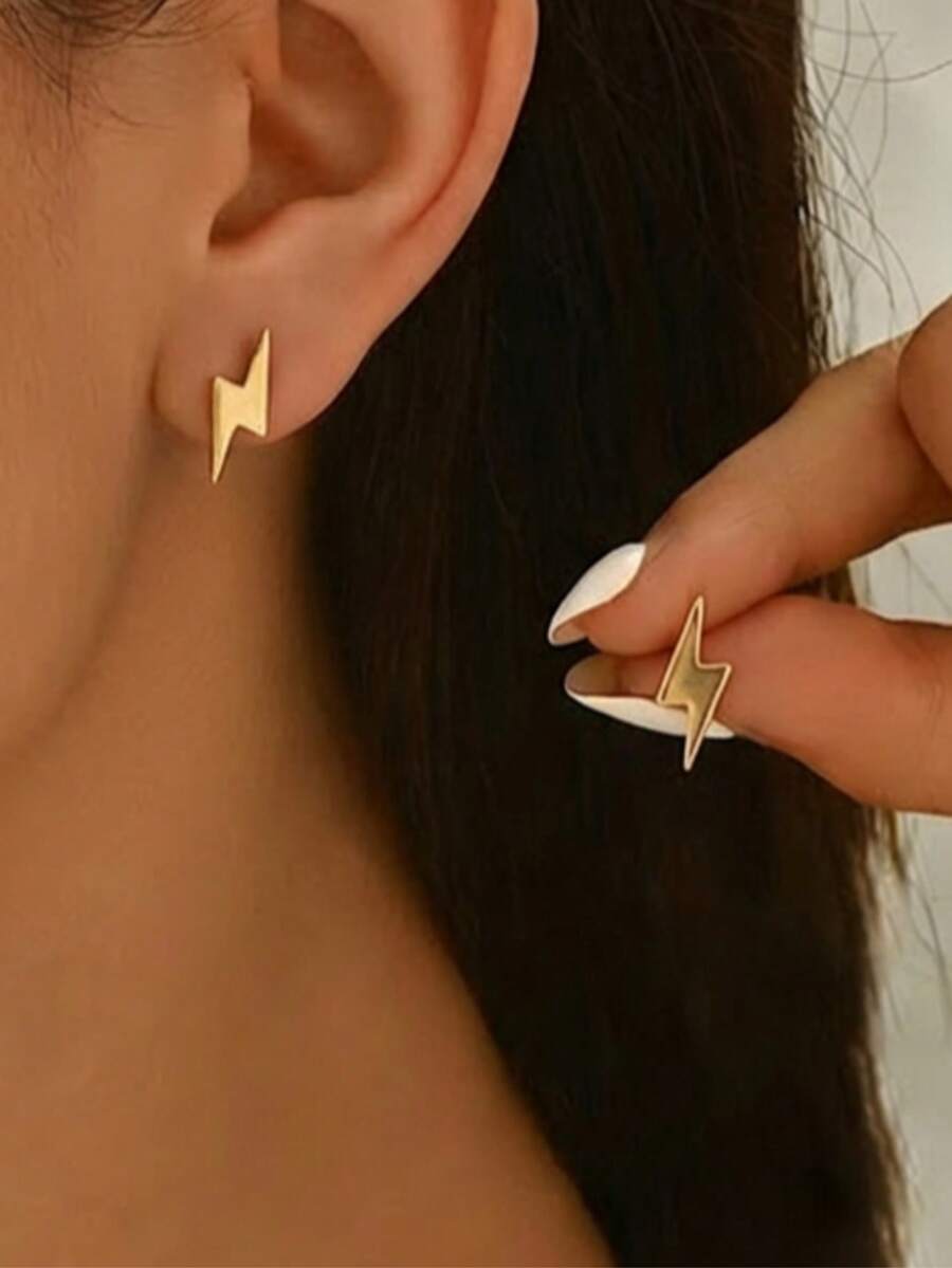 1对时尚简约优雅设计的女士耳钉，适合日常佩戴、送礼、休闲及节日场合。 - 金黃色 - 查看 1