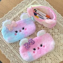 Cute Cartoon Cat Plush Pencil Case, Zipper Design, Large Capacity, Soft & Fluffy, Suitable For Storing Stationery, Cosmetics, And More, An Ideal Gift Choice,Bag - Multicolor - View 7
