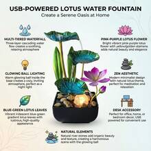 LUMIARTISAN 3-Tier USB Tabletop Fountain | Golden Lotus Leaf With Reflective Lighting | Zen Relaxation Gift - 綠色風格二 [95.65% 的人選擇它] - 查看 6