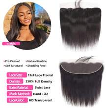 13x4 HD Lace Frontal Straight Human Hair 12A Grade Brazilian Virgin Hair Transparent Lace Pre-Plucked With Baby Hair Bleach Knots Natural Black - Natural Black - View 4