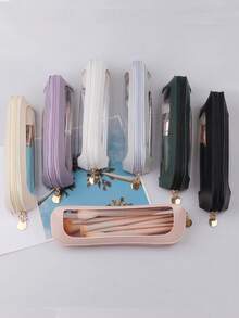 1pc Pvc Window Makeup Brush Storage Bag Transparent Bag Hand In Hand Simple Pencil Bag Large Capacity Eyebrow Pencil Eyeshadow Storage Bag, Waterproof Makeup Brush Bag Toothbrush Storage Bag Foldable Cosmetic Bag For Storing Brushes, Razors And Unisex Storage Boxes Make Up Bag Toiletry Bag Makeup Pouch Wash Bag Makeup Storage Durable Mothers Day Gift Holiday Essentials Mother Gifts - Multicolor - View 3