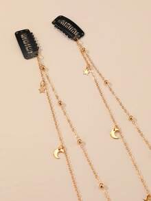 2pcs/Set Girls' Star & Moon Chain Hair Clips & Barrettes Hair Accessories Set - Multicolor - View 4