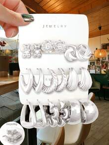 Betykuku 9pairs Fashionable European & American Style Gold Tone Stud Earrings Set, Daily & Party Wear Jewelry Gift For Women & Girls - Gold - View 20