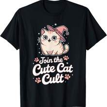 Camiseta "Únete al culto del gato lindo" para hombres y mujeres - Negro 4 - Ver 1