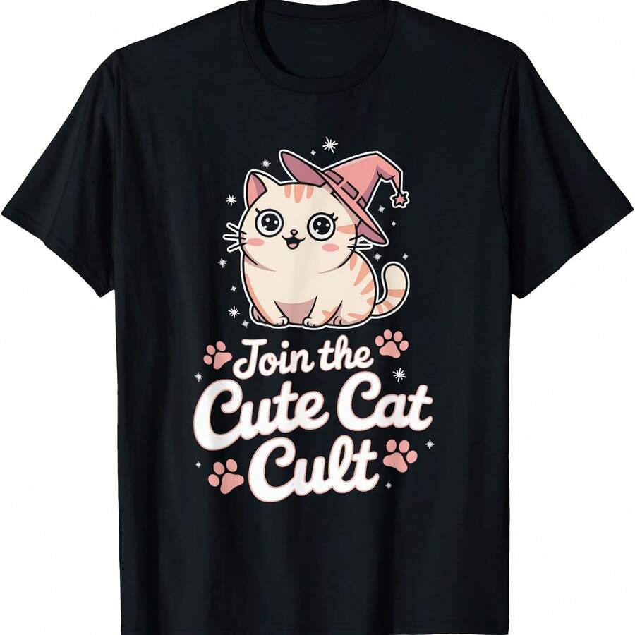Camiseta "Únete al culto del gato lindo" para hombres y mujeres - Negro 4 - Ver 1