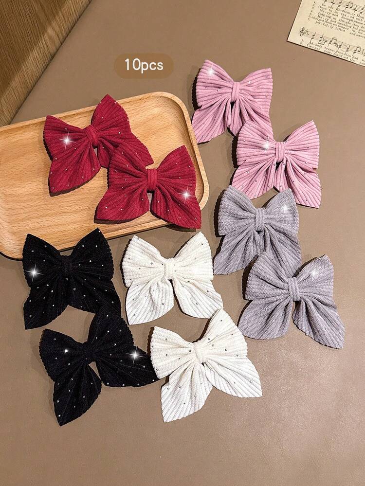 10pcs Korean Style Cute Bow Hair Clips, Affordable Hair Accessories Suitable For Everyday Use - Multicolor - View 5