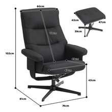 Reclining Armchair With Footrest, Padded TV Chair With Reclining And Rocking Function, Velvet Swivel Chair, For Living Room Or Bedroom, Black - Black - View 3