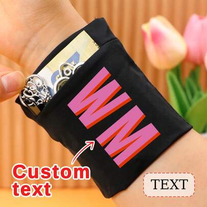 Brazalete deportivo con bolsillo personalizado, brazalete con bolsillo oculto personalizado, brazalete ligero para correr para viajes y fitness al aire libre, billetera de muñeca personalizable para el gimnasio y uso diario, idea de regalo práctica, accesorios personalizables para actividades