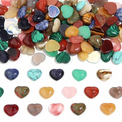 Set de 5 piezas/paquete de cabujones de piedras preciosas con forma de corazón de piedra natural, lindos para hacer joyas como colgantes, collares, pulseras, aretes, piedras de cabujón en forma de corazón de 15x18mm de colores variados