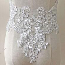 1pc V-Neck Lace Applique Patch For Wedding Dress Front & Back, Handmade DIY Sewing Material - V-neck Appliqué - View 4